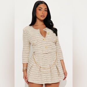 Fashion Nova Elegant Cream Tweed Skirt Set Size Large NWT
